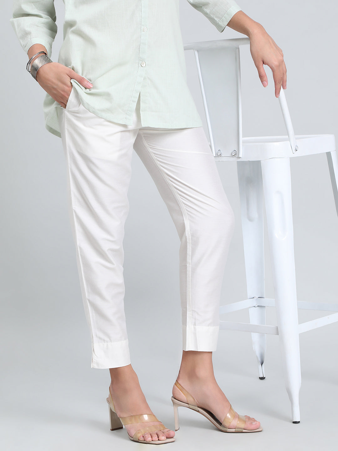White Poly Modal Metallic Pants