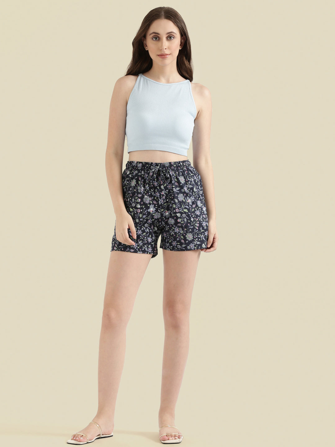 Navy Cotton Knit Printed Lounge Shorts