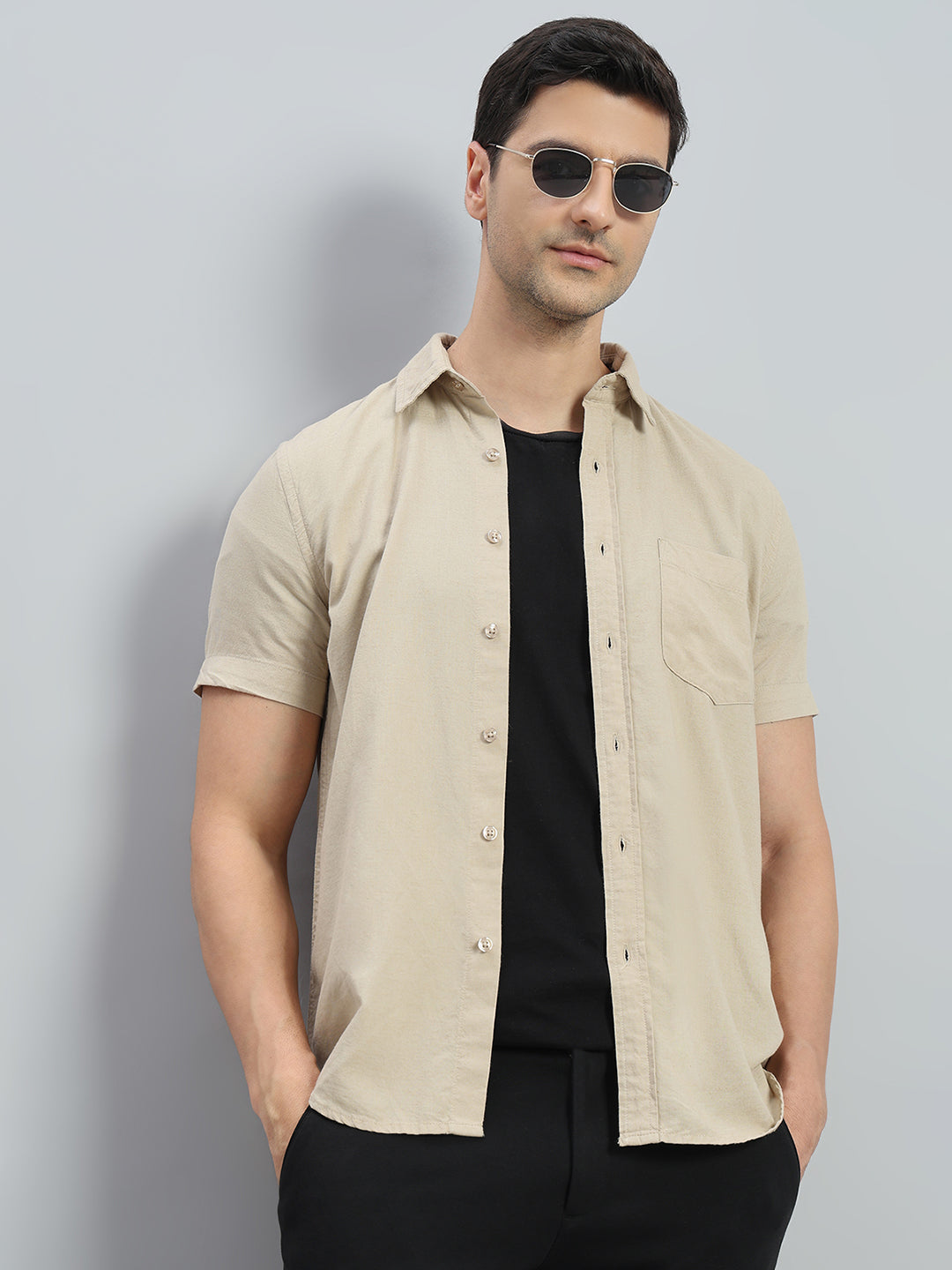 Linen Blend Regular Fit Half Sleeves Shirt