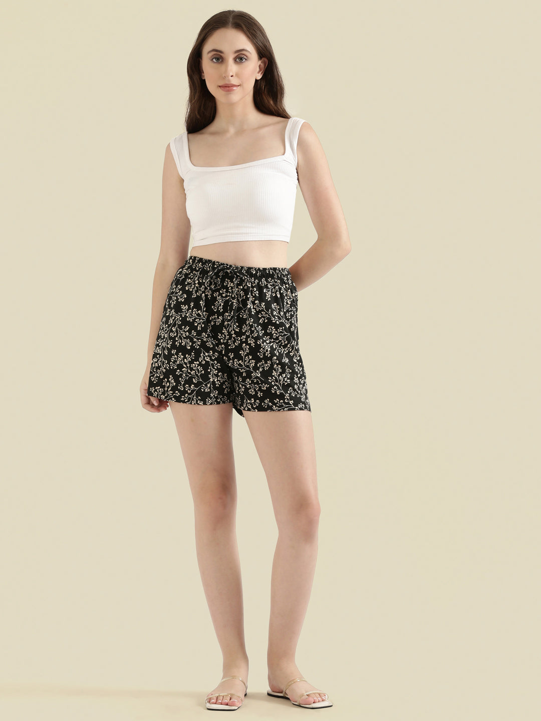 Black Cotton Knit Printed Lounge Shorts