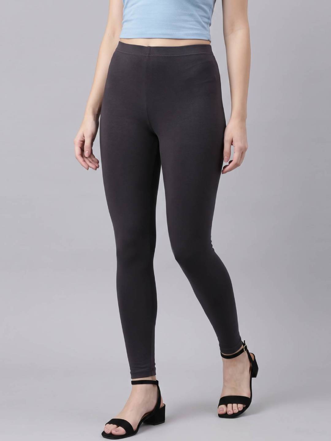 Dark Grey Cotton Stretch Ankle Length Leggings