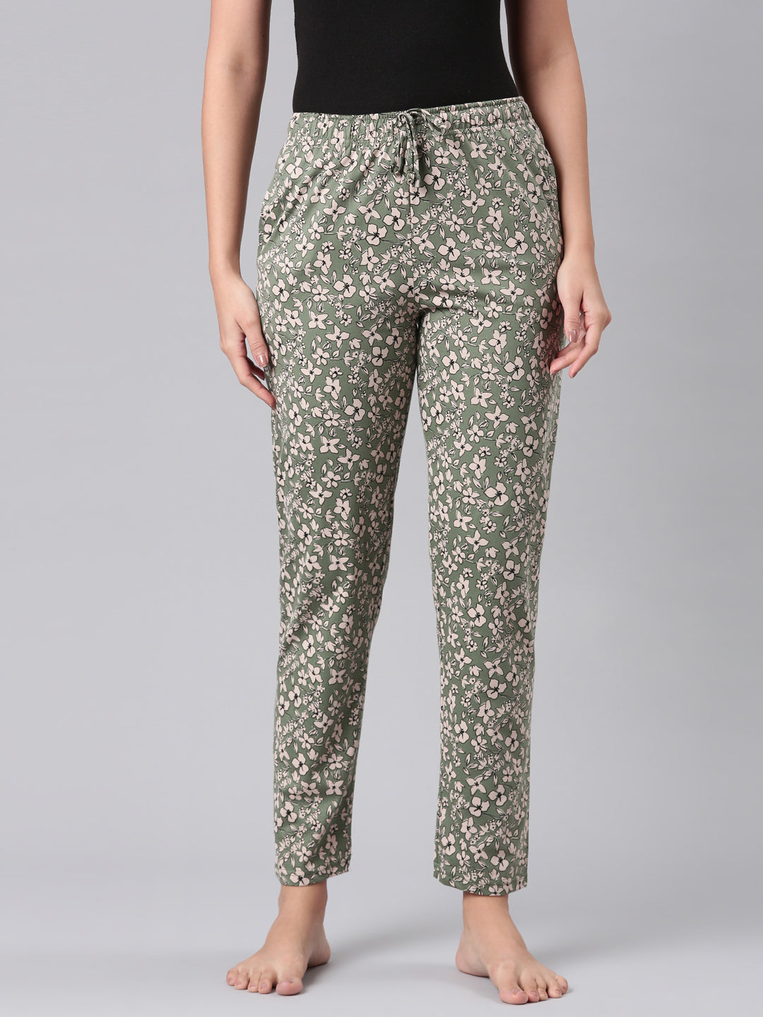 Green Cotton Knit Printed Lounge Pants