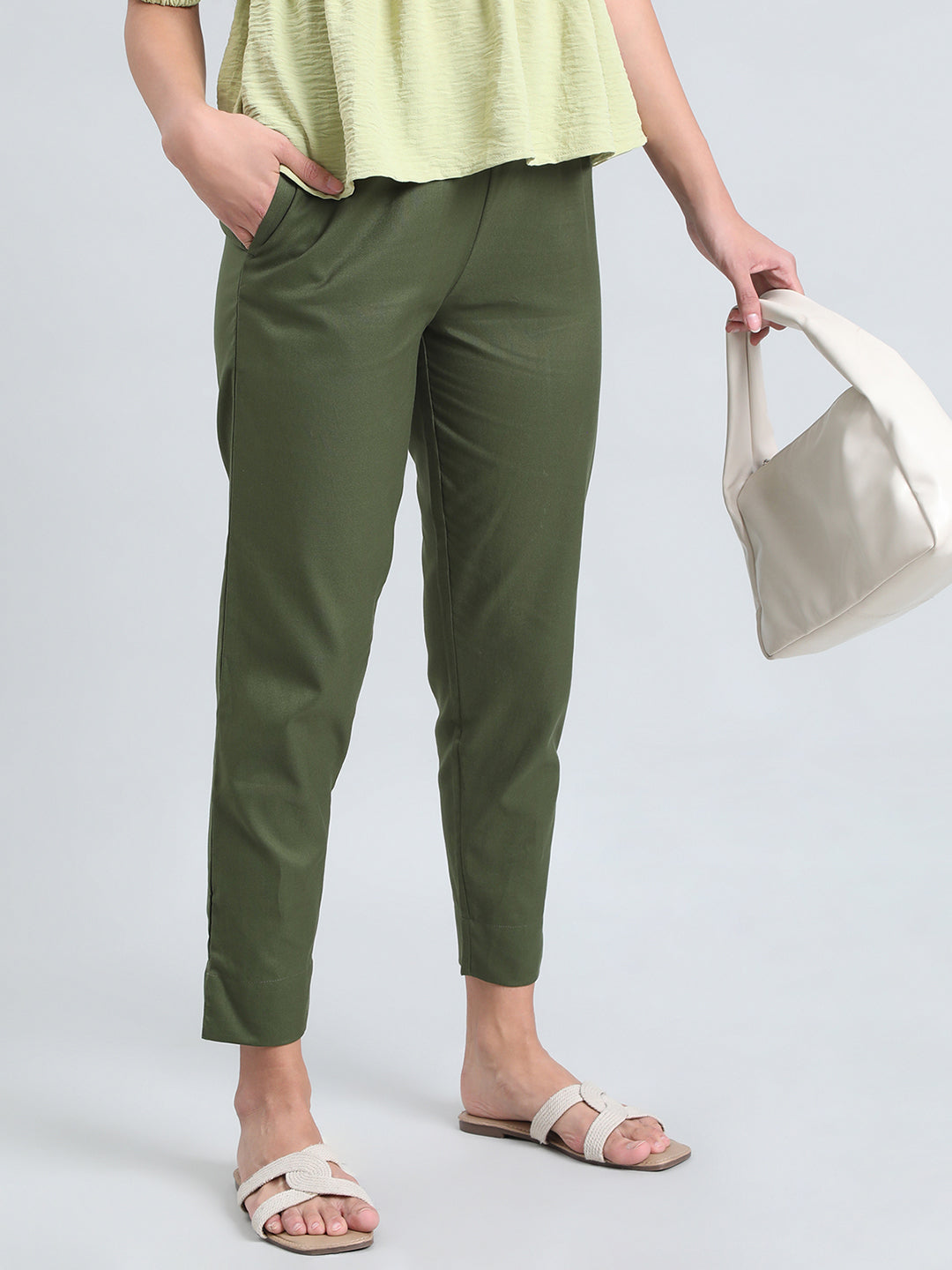Olive Green Cotton Pencil Pant