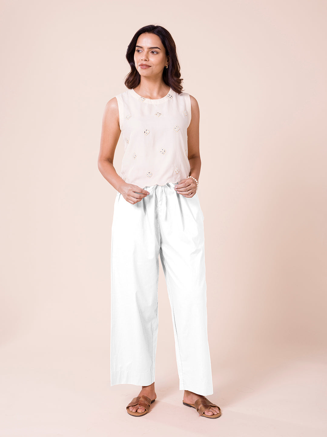 White Cotton Wide Leg Pants