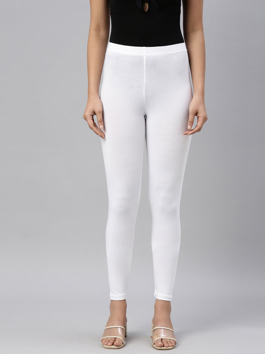 White Cotton Stretch Ankle Length Leggings