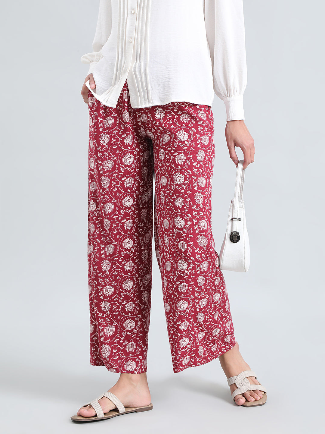 Dark Pink Woven Viscose Printed Palazzo