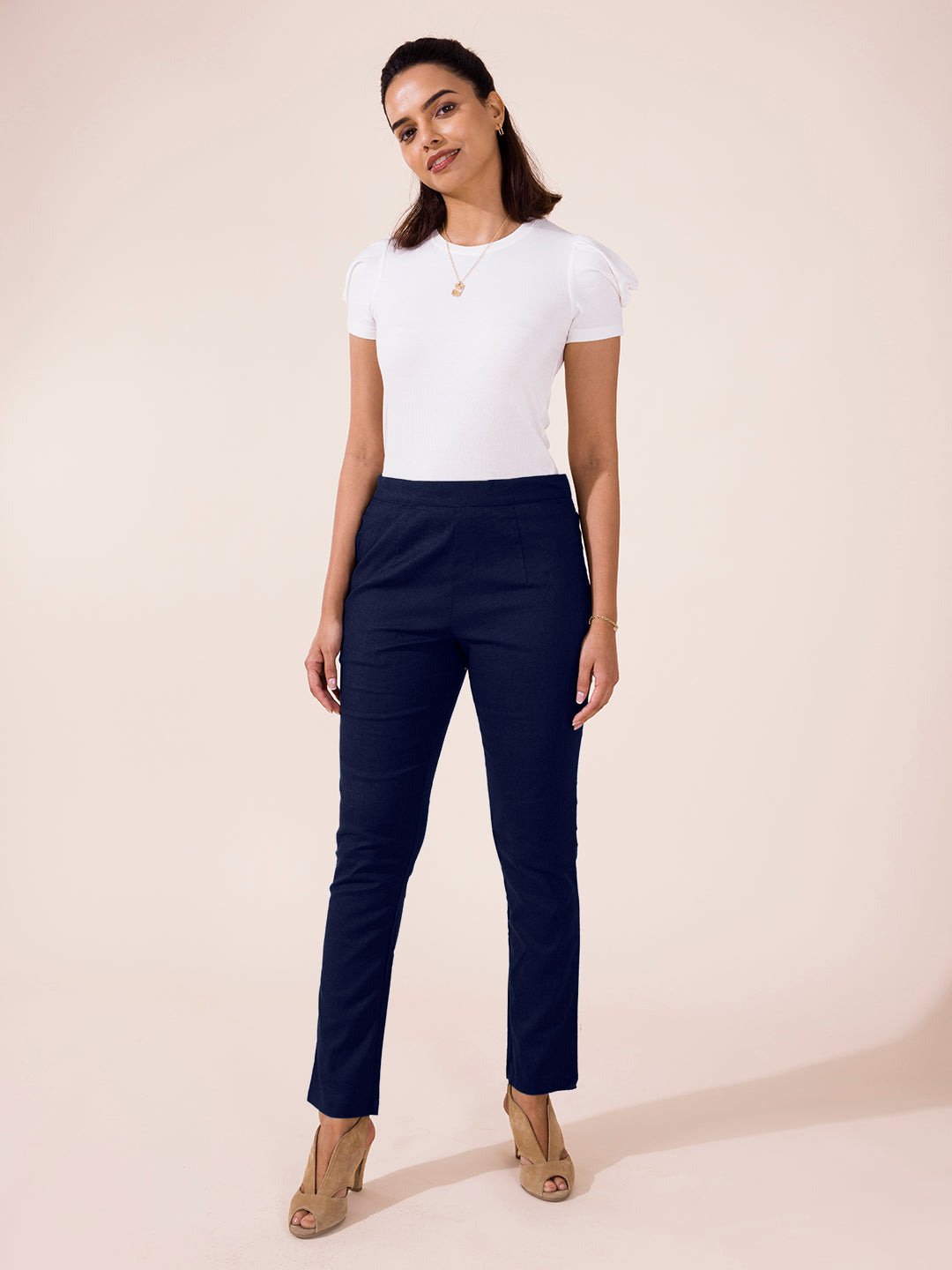 Navy Linen Pencil Pant