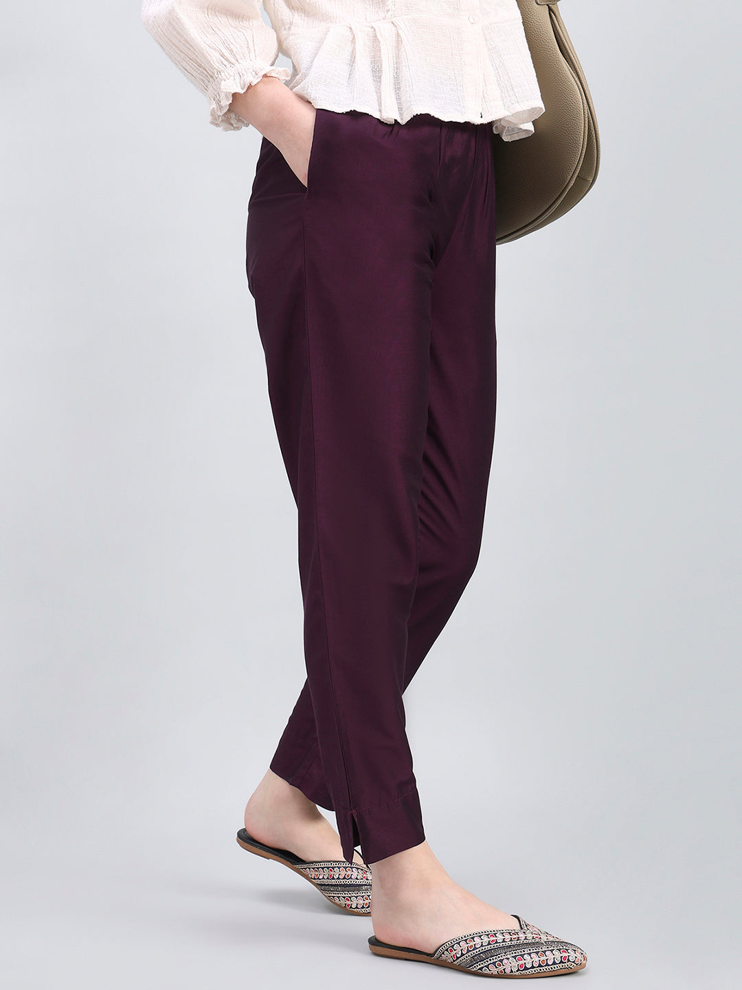 Dark Purple Poly Modal Metallic Pants