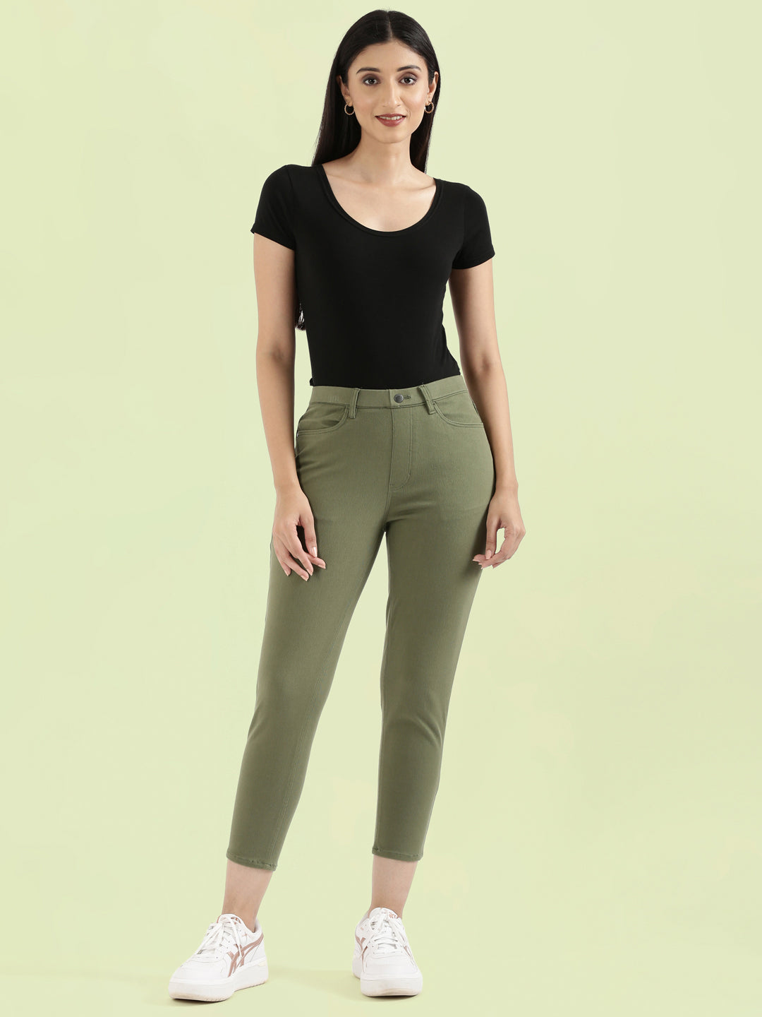 Olive Cotton Poly Stretch Cropped Colored Jeggings