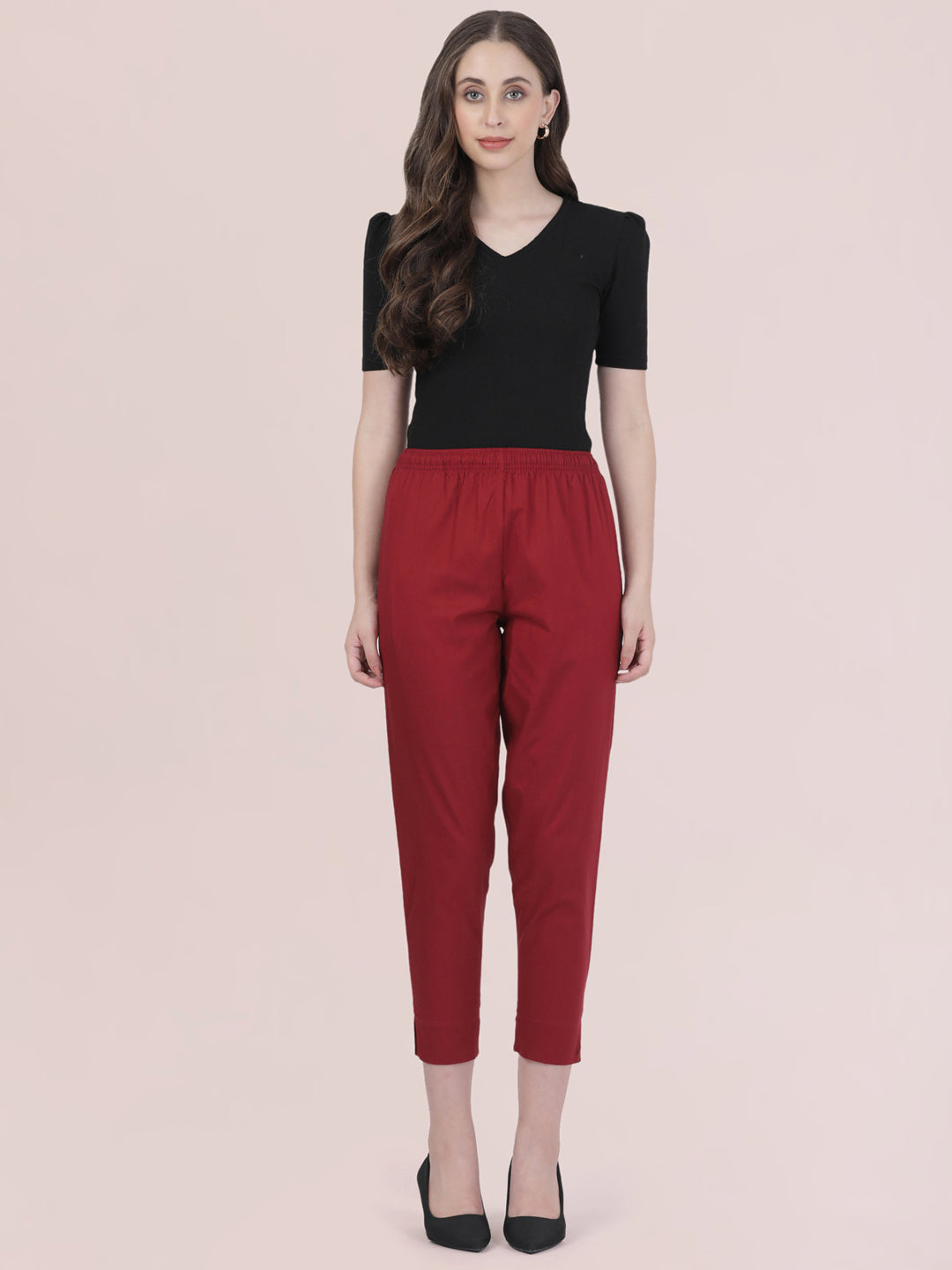 Light Maroon Cotton Pencil Pant