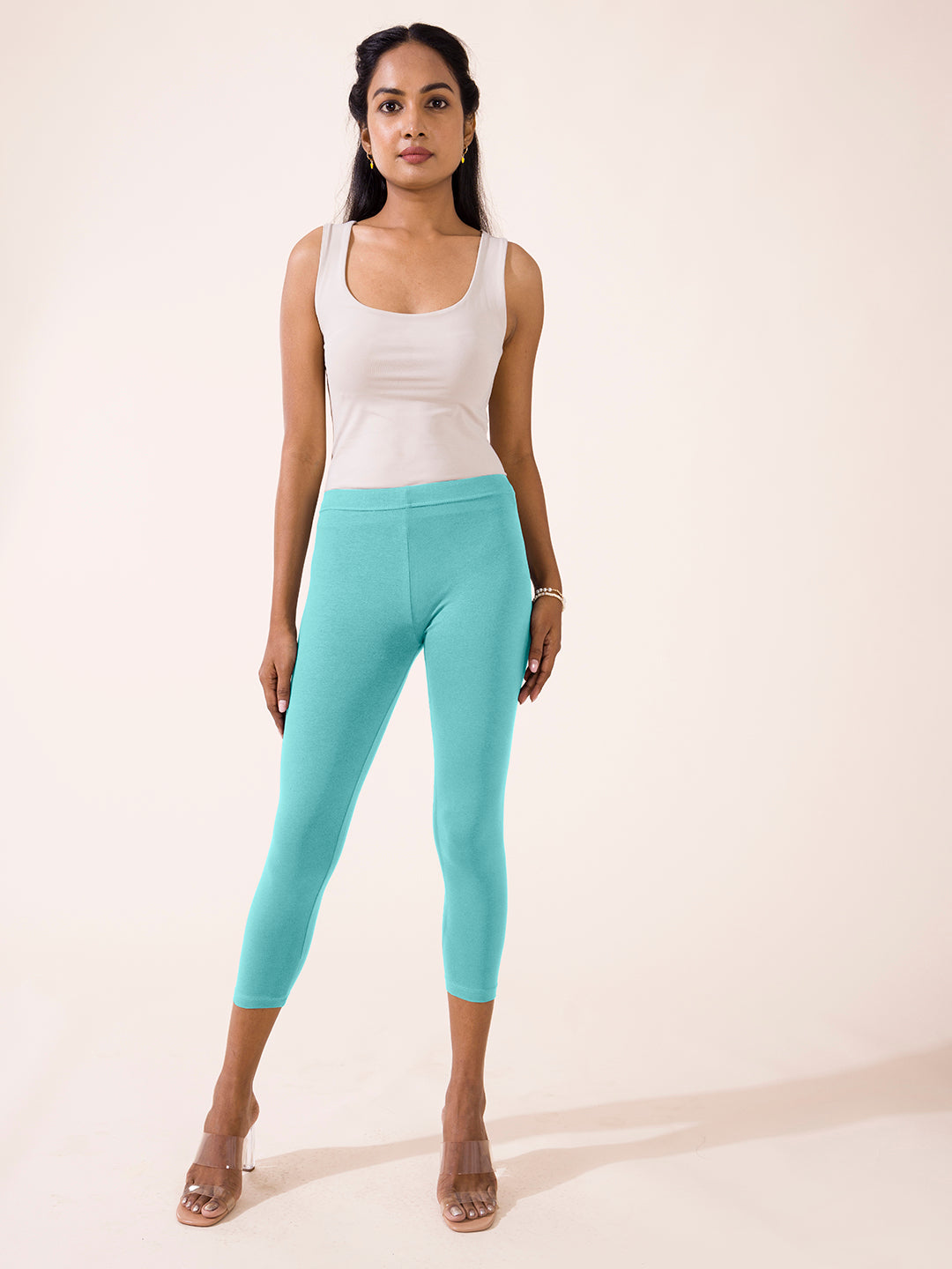 Light Mint Cotton Stretch Cropped Leggings