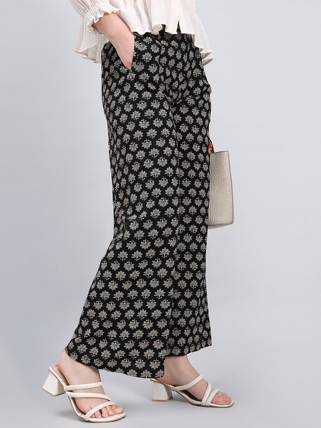 Black Woven Viscose Printed Palazzo