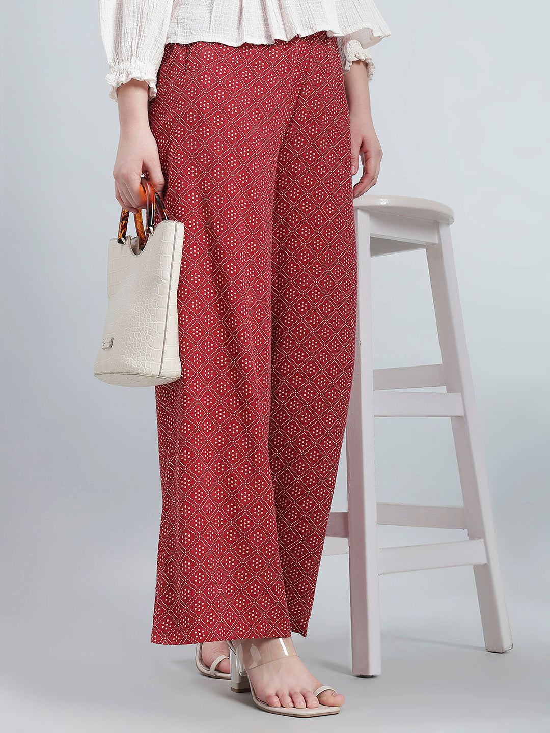 Red Woven Viscose Printed Palazzo