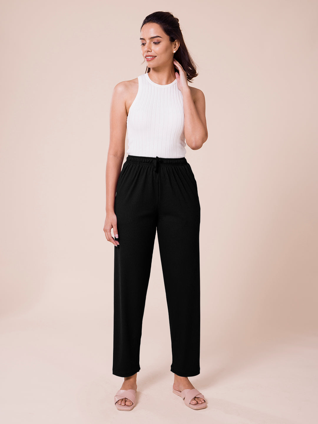 Buy KRAUS Black Solid Cotton Blend Skinny Fit Women's Casual Pants |  Shoppers Stop