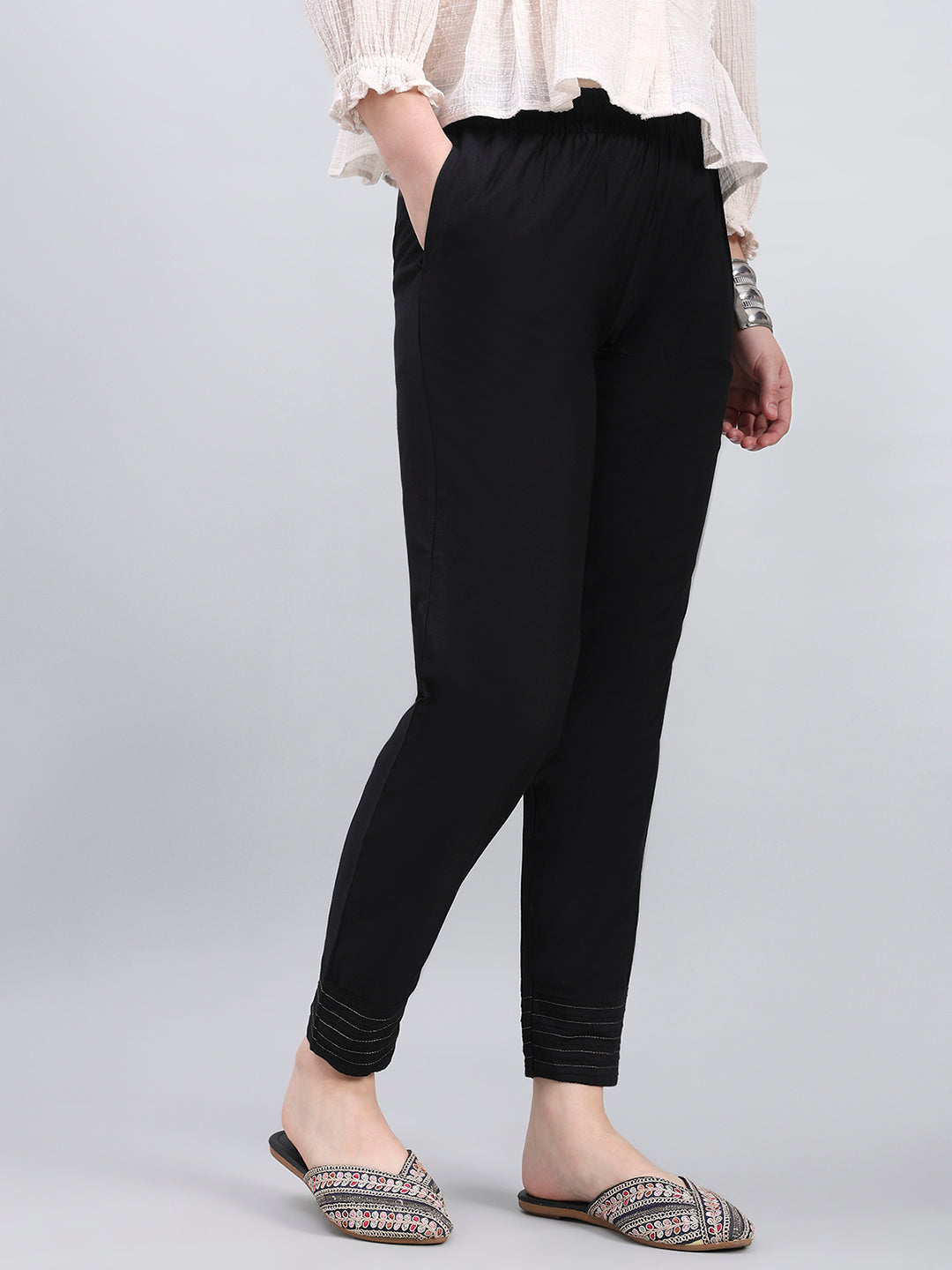 Modal Black Festive Metallic Pants