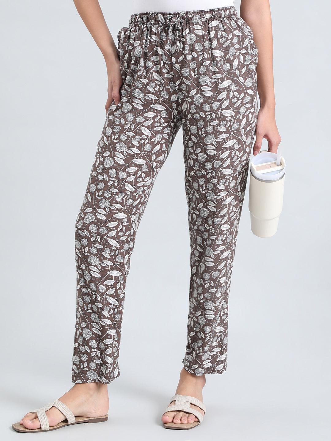 Brown Woven Viscose Printed Lounge Pants