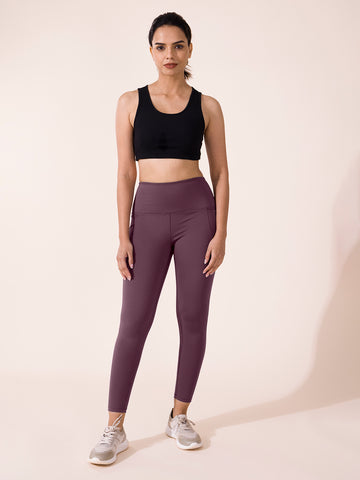 Women Solid Purple Nylon Fitness Tights