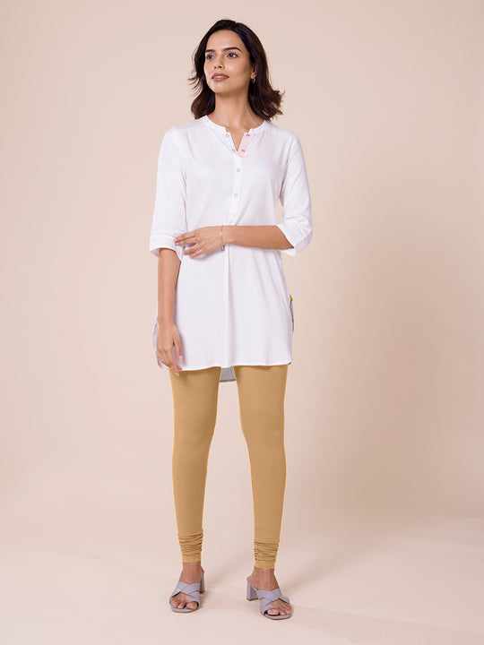 Go Colors beige cotton fabric ankal length leggings - G3-WLJ0066 