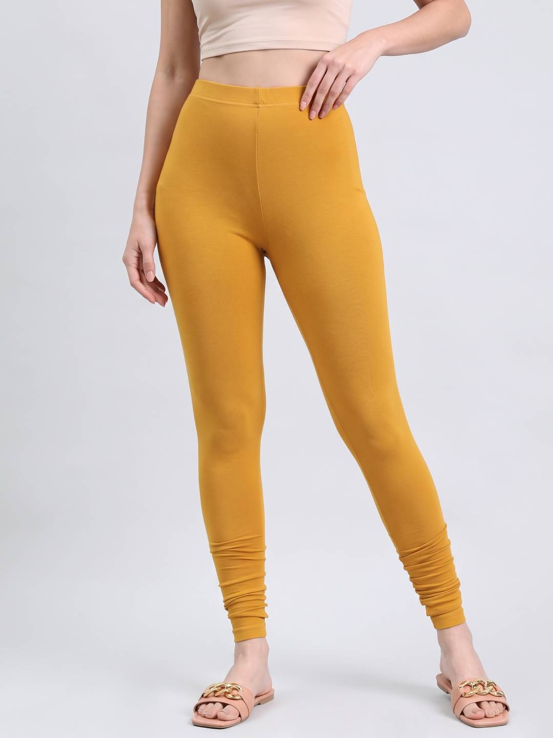Dark Mustard Cotton Stretch Ankle Length Leggings