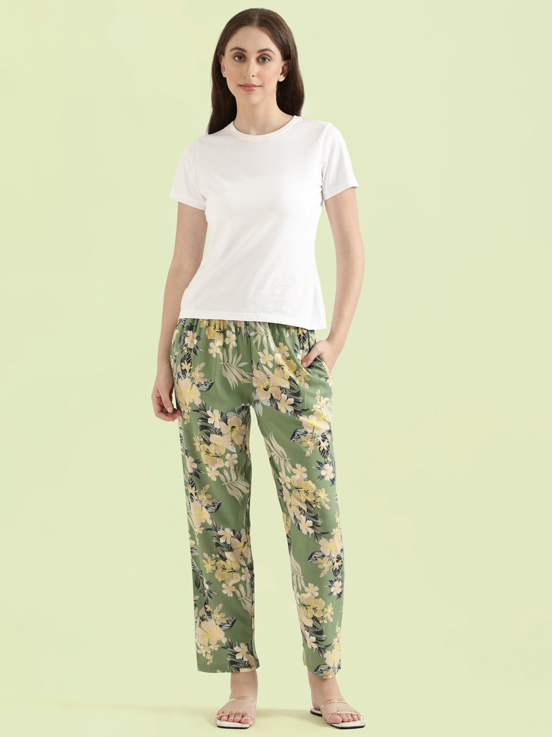 Green Woven Viscose Printed Lounge Pants