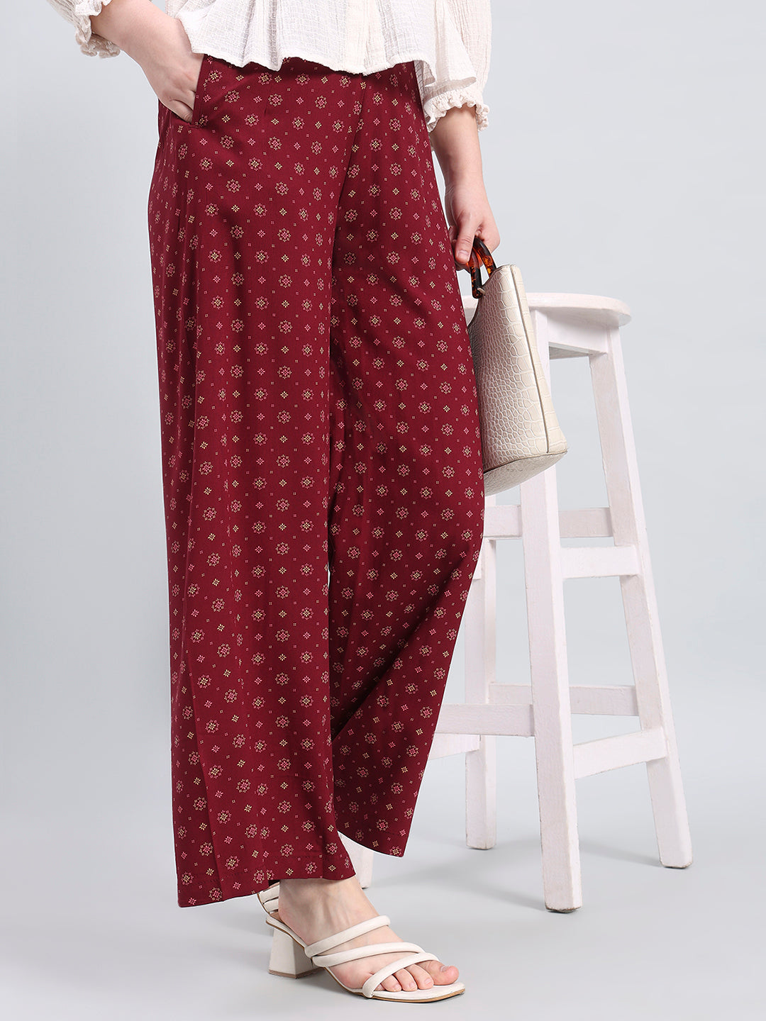Maroon Woven Viscose Printed Palazzo