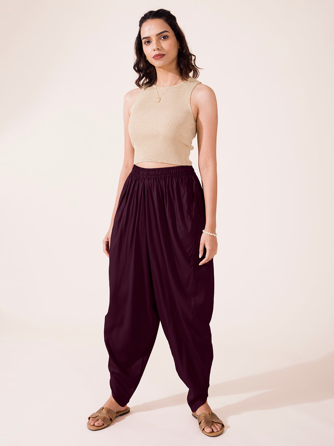 Purple Woven Viscose Harem Dhoti Pant