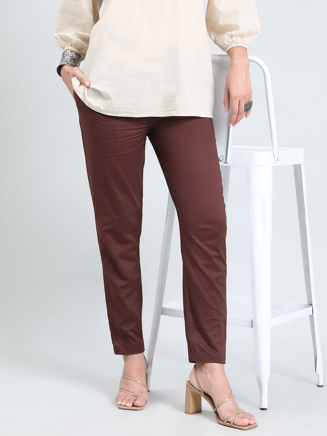 Dark Brown Cotton Cambric Cotton Pants