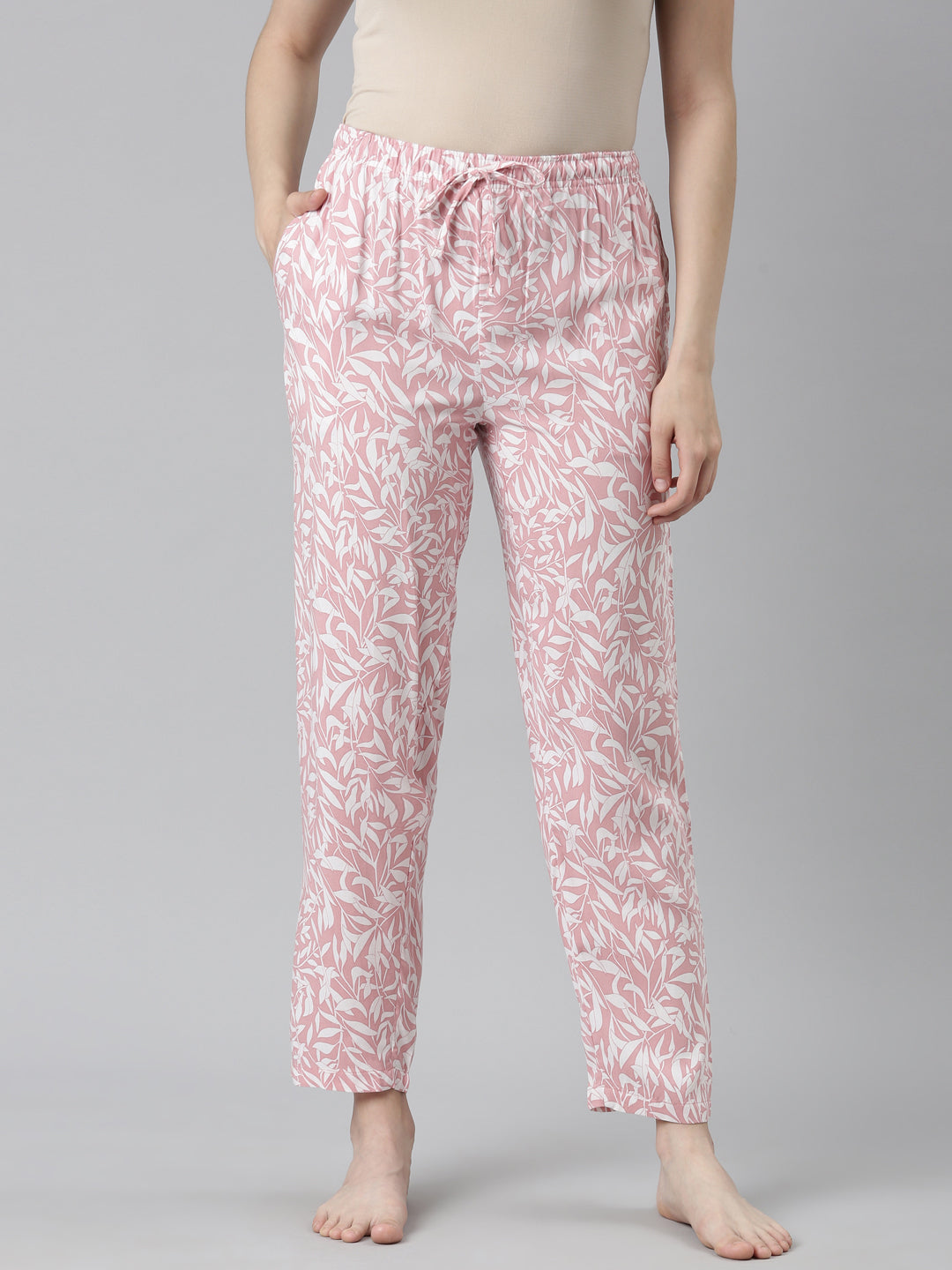 Women Printed Medium Pink Mid Rise Woven Viscose Lounge Pants