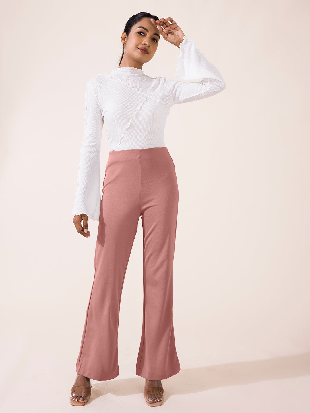 Kiky Two Piece Set - Curve Fitted Crop High Waisted Pant in Light Pink |  Showpo USA