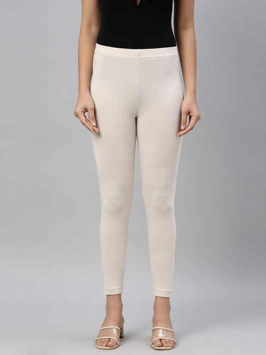 Dark Cream Cotton Stretch Ankle Length Leggings