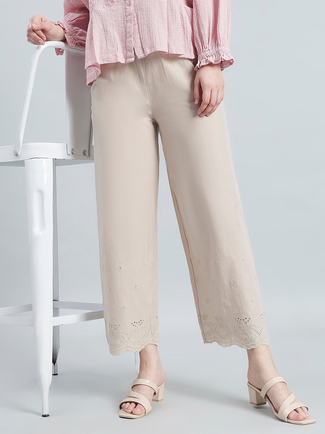Light Beige 100% Cotton Hakoba Wide Pant