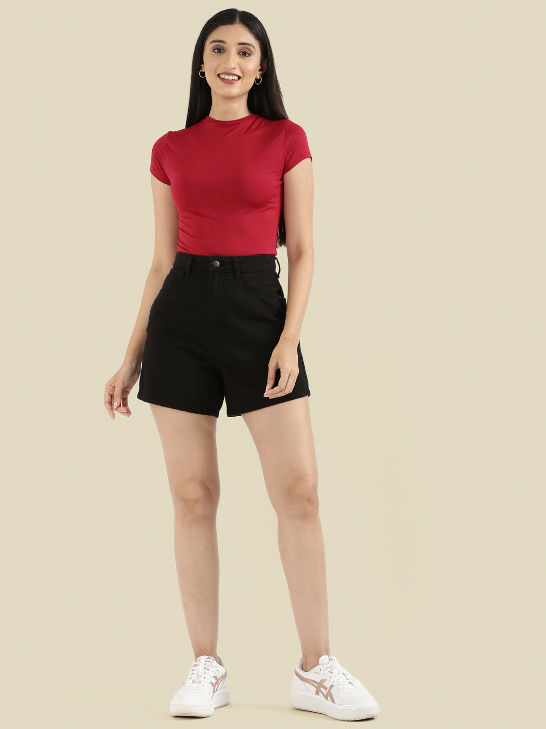 Black Cotton Twill Shorts