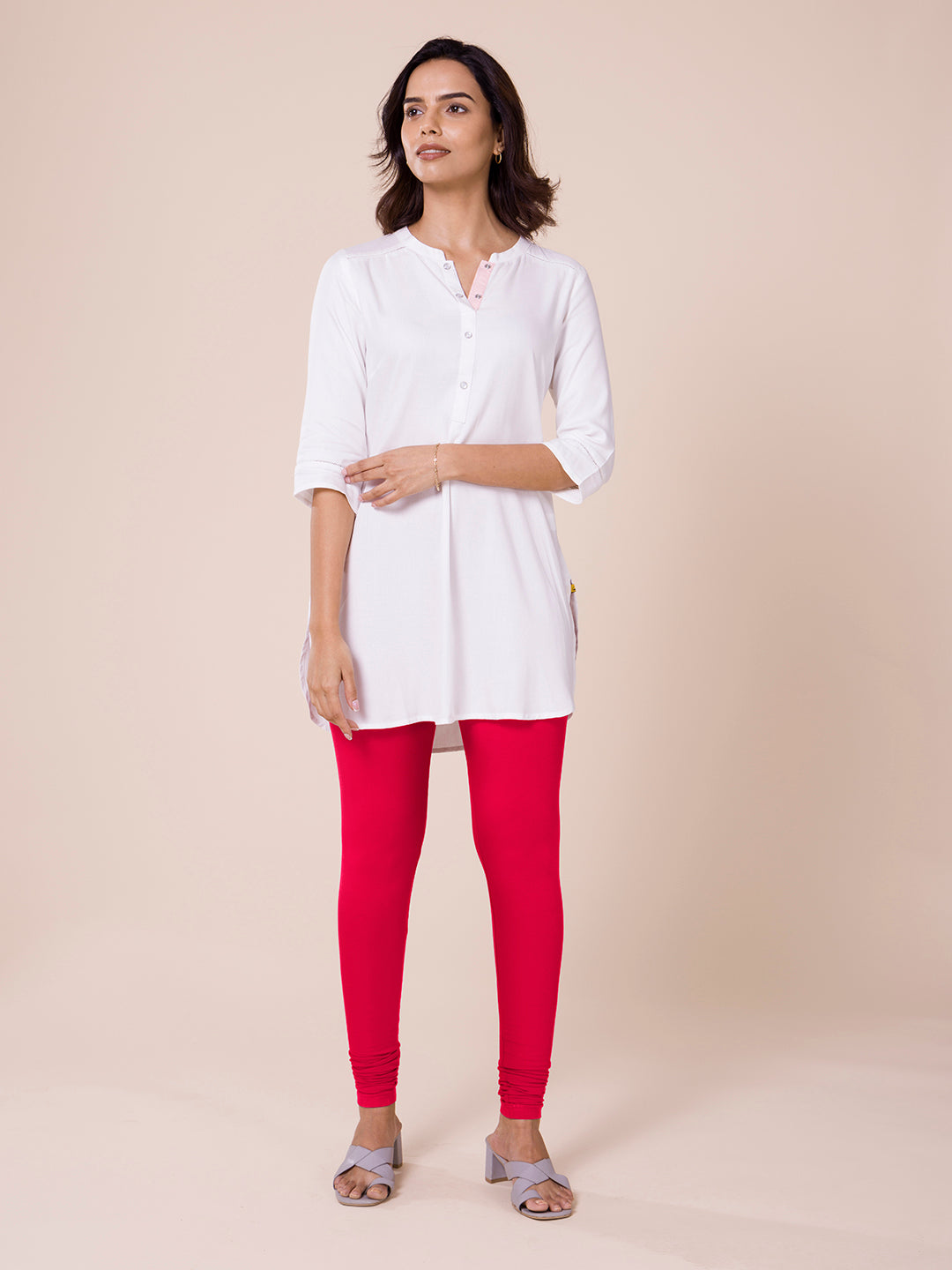 Indian Women White High Quality Leggings Solid Churidar Free Size New Yoga  Pants