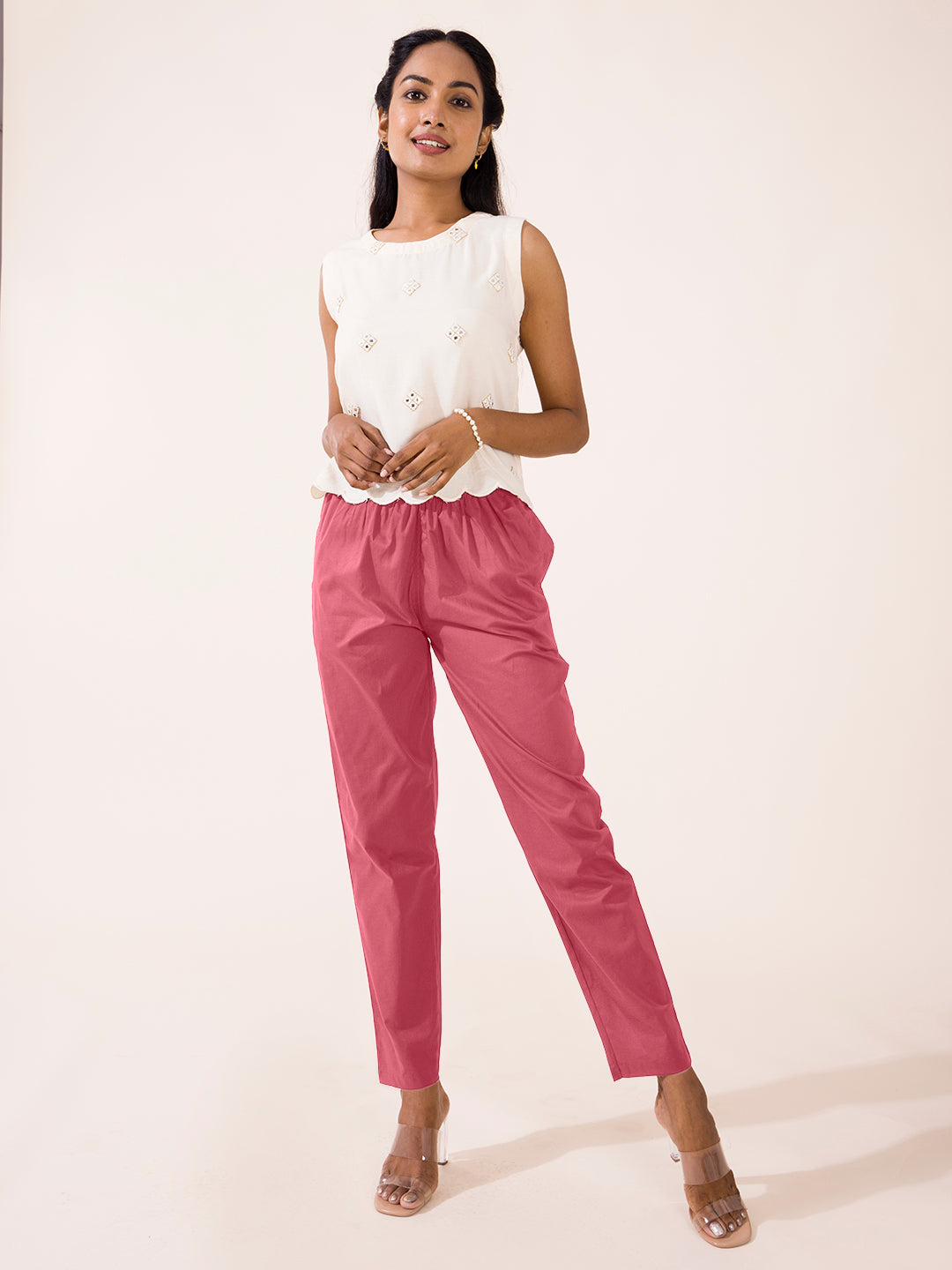 Rusty Pink Cotton Cambric Cotton Pants