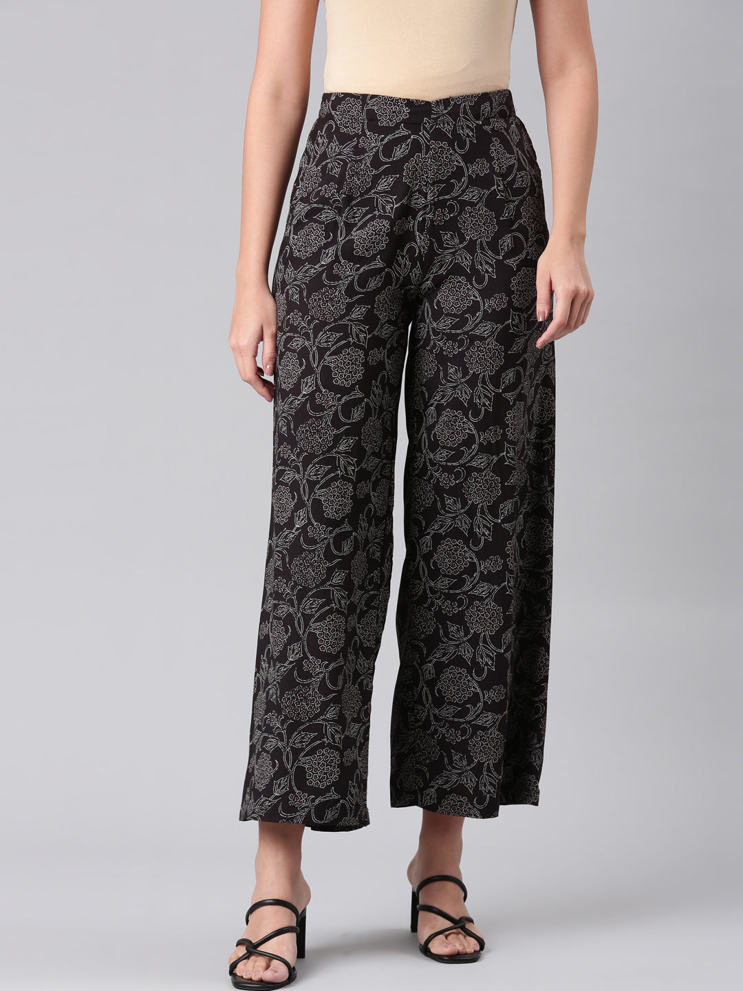 Black Woven Viscose Printed Palazzo