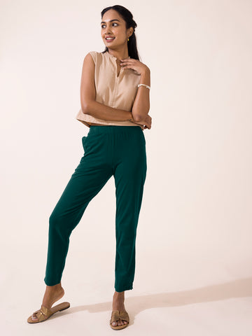 Buy AURELIA Amazon Womens Dark Green Solid Pants | Shoppers Stop