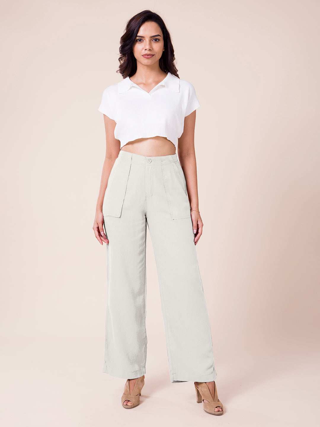 Wide Leg Pants for Women Solid Thin High Waist Pocket Suit Cargo