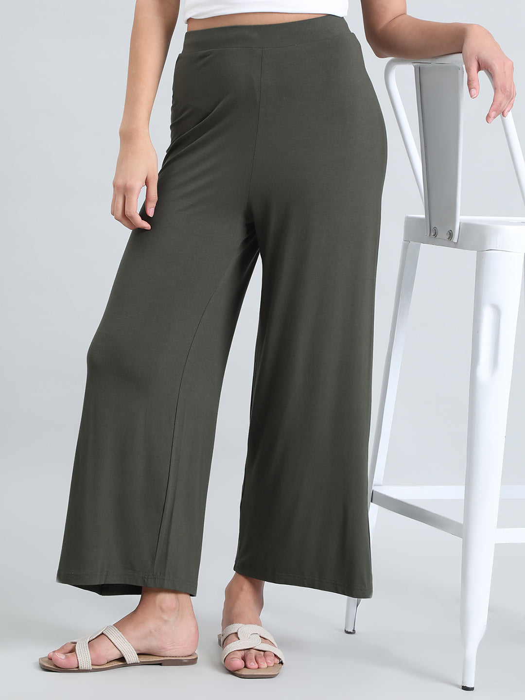 Olive Viscose Knit Palazzo