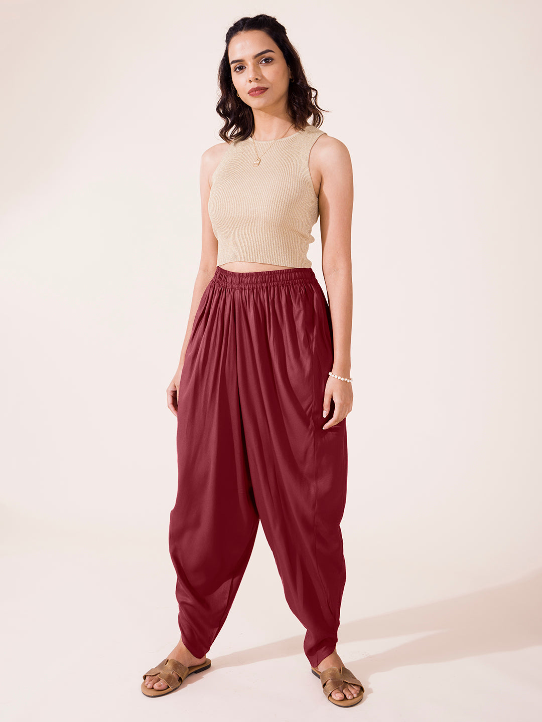 Violet Woven Viscose Harem Dhoti Pant