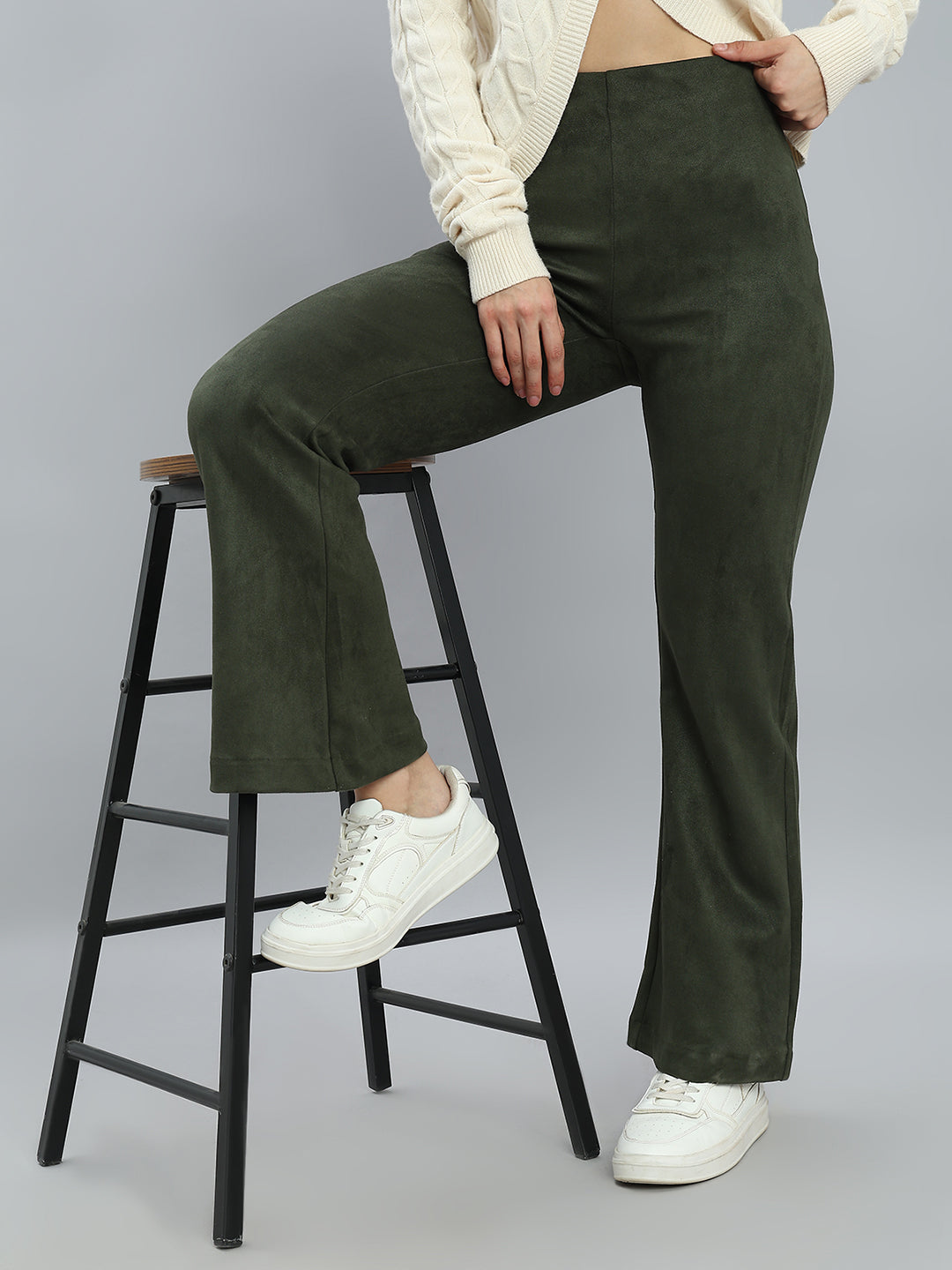 Dark Olive Suede Bell Bottom