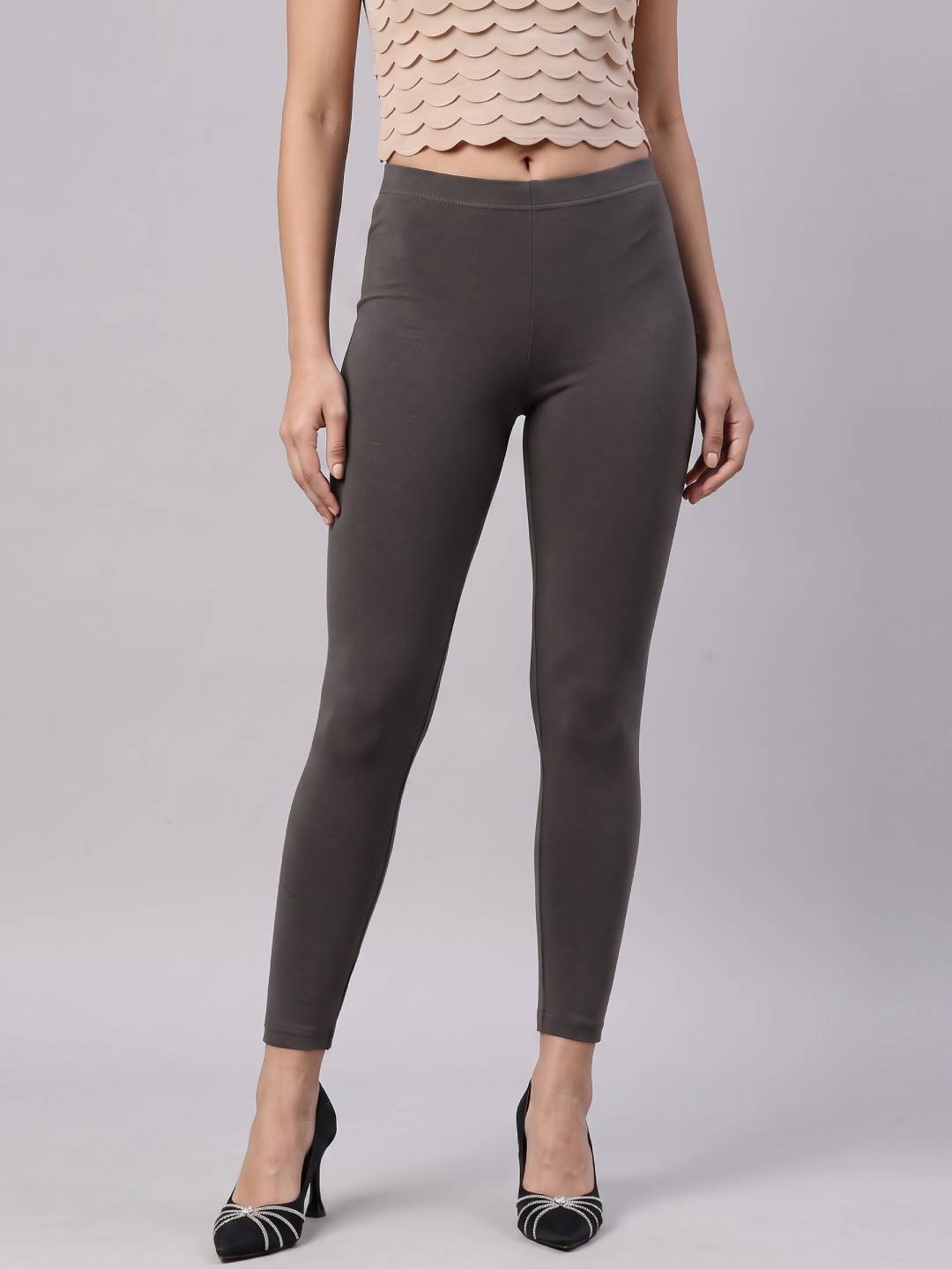 Silver Grey Cotton Stretch Ankle Length Leggings