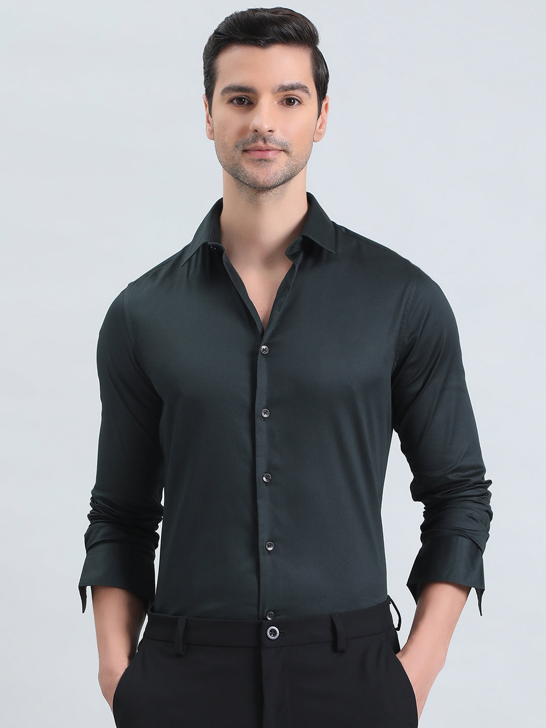 Cotton Stretch Slim Fit Satin Shirt