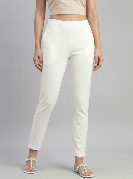 Cream Cotton Stretch Kurti Pants