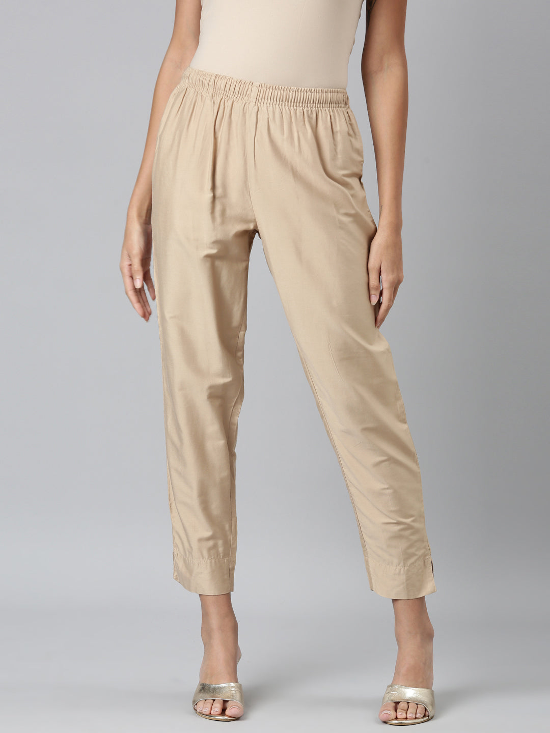 Buy GO COLORS Womens Tapered Fit Modal Metallic Pants Light GoldL at  Amazonin