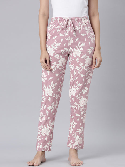 Medium Pink Cotton Knit Printed Lounge Pants