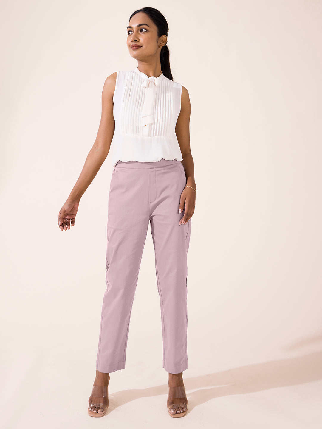 Lavender Woven Cotton Stretch Chino Pants