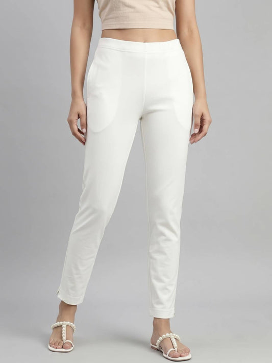 Cream Cotton Stretch Kurti Pants