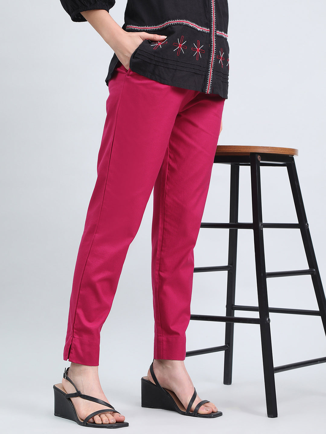Dark Fuchsia Cotton Pencil Pant