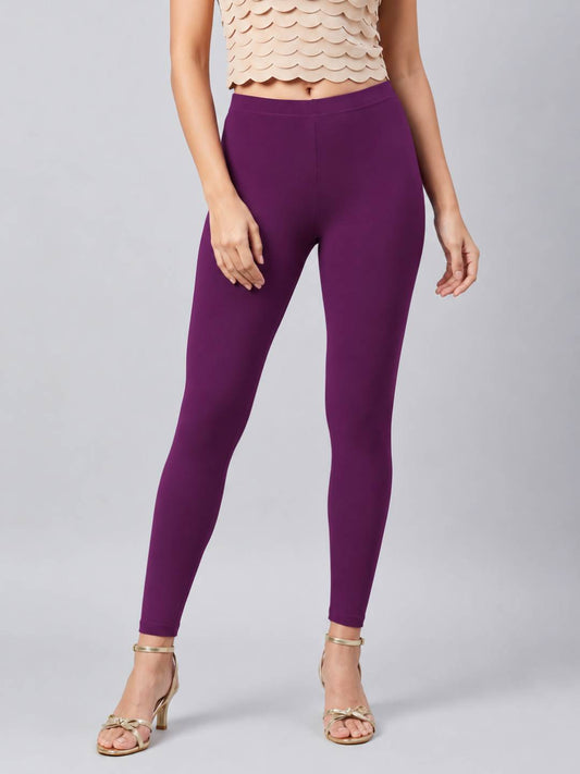 Medium Purple Cotton Stretch Ankle Length Leggings