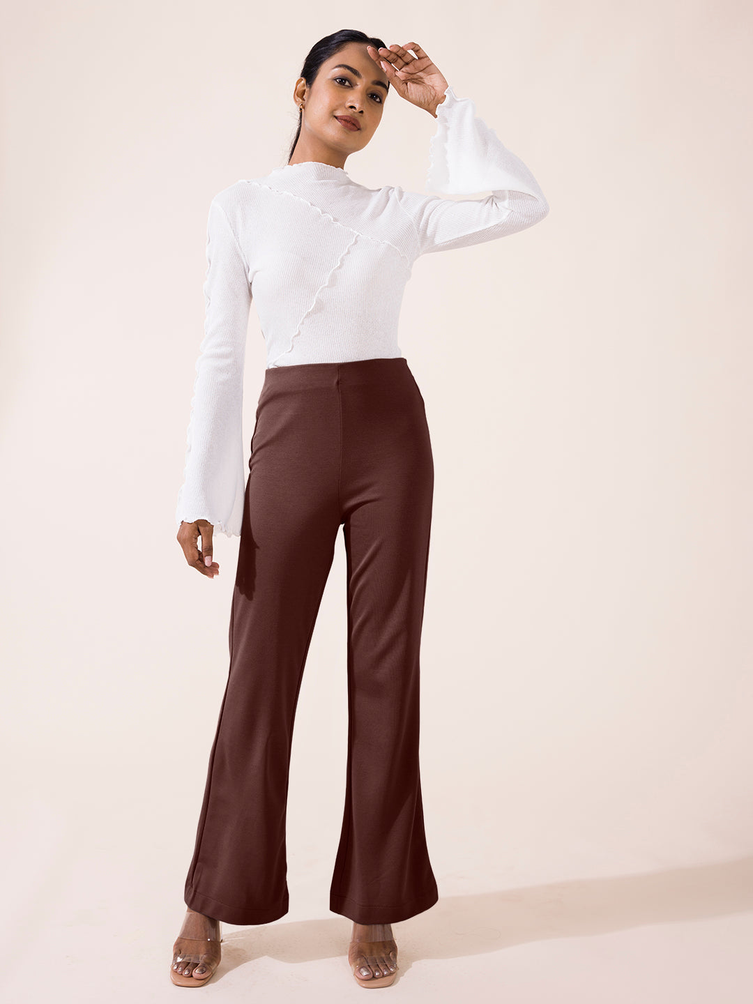 Dark Brown Roma Ponte Flared Pant